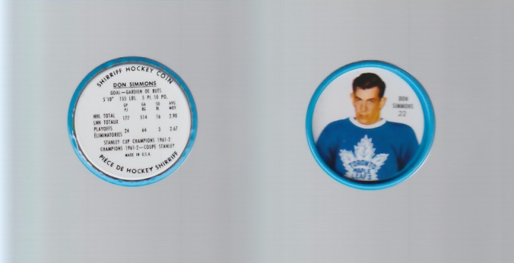 1962-63 SHIRRIFF HOCKEY COIN #22 D.SIMMONS photo