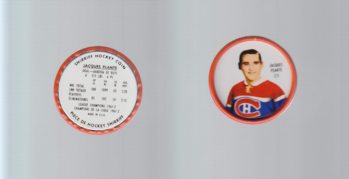 1962-63 SHIRRIFF HOCKEY COIN #25 J.PLANTE photo