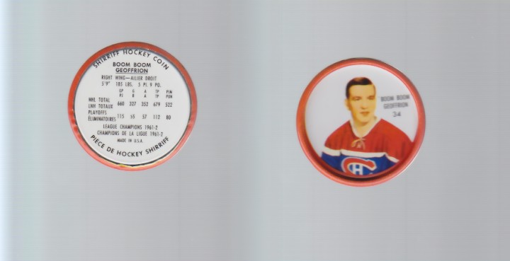 1962-63 SHIRRIFF HOCKEY COIN #34 B.GEOFRION photo