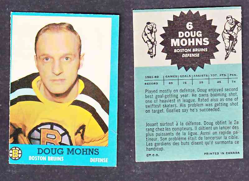 1962-63 TOPPS HOCKEY CARD D. MOHNS # 6 photo