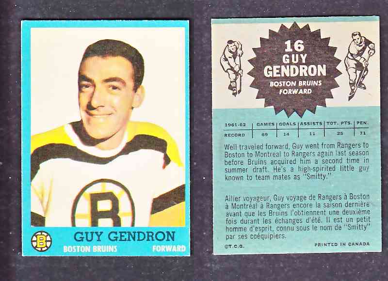 1962-63 TOPPS HOCKEY CARD G. GENDRON # 16 photo