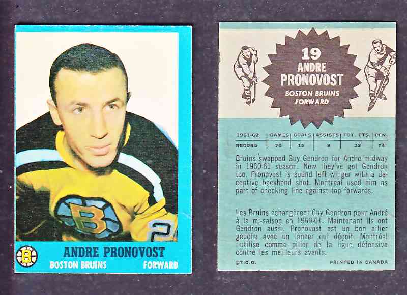 1962-63 TOPPS HOCKEY CARD A. PRONOVOST # 19 photo