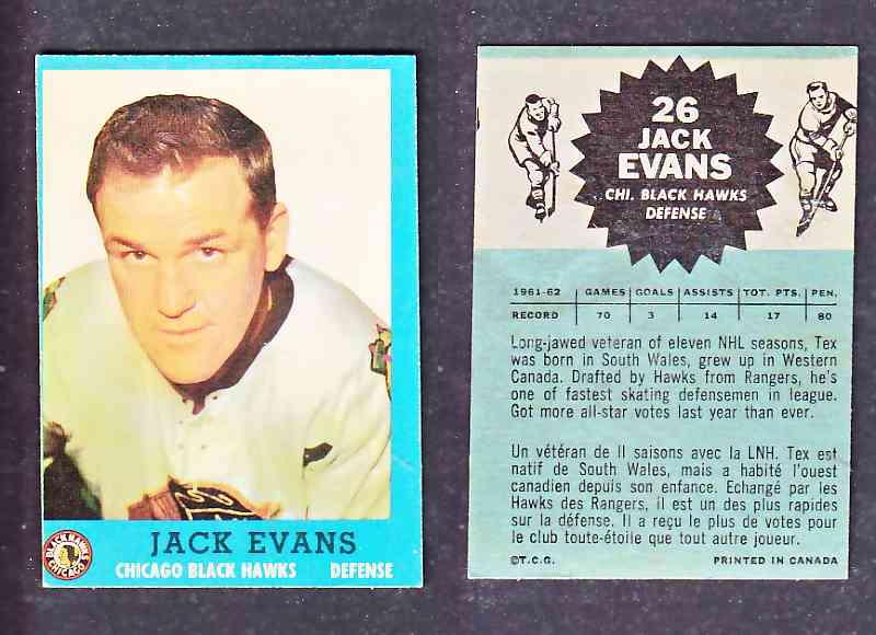 1962-63 TOPPS HOCKEY CARD J. EVANS # 26 photo