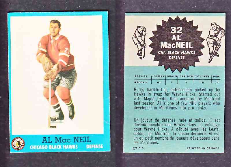 1962-63 TOPPS HOCKEY CARD A. MACNEILL # 32 photo