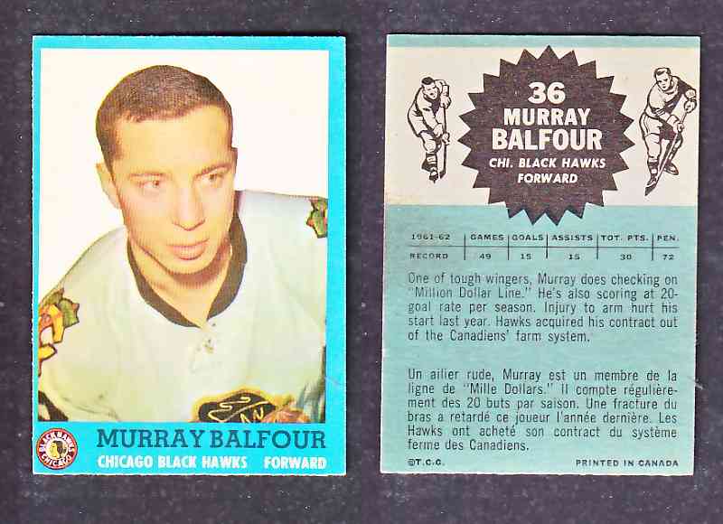 1962-63 TOPPS HOCKEY CARD M. BALFOUR # 36 photo