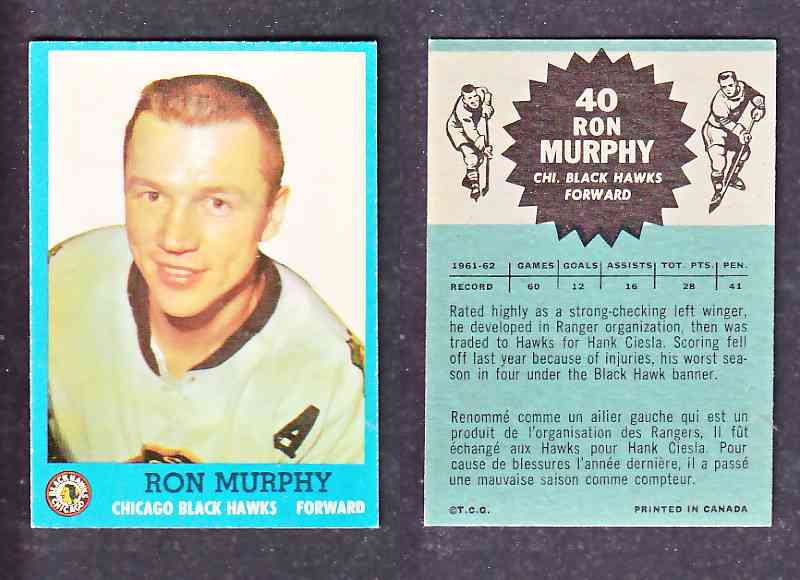 1962-63 TOPPS HOCKEY CARD R. MURPHY # 40 photo