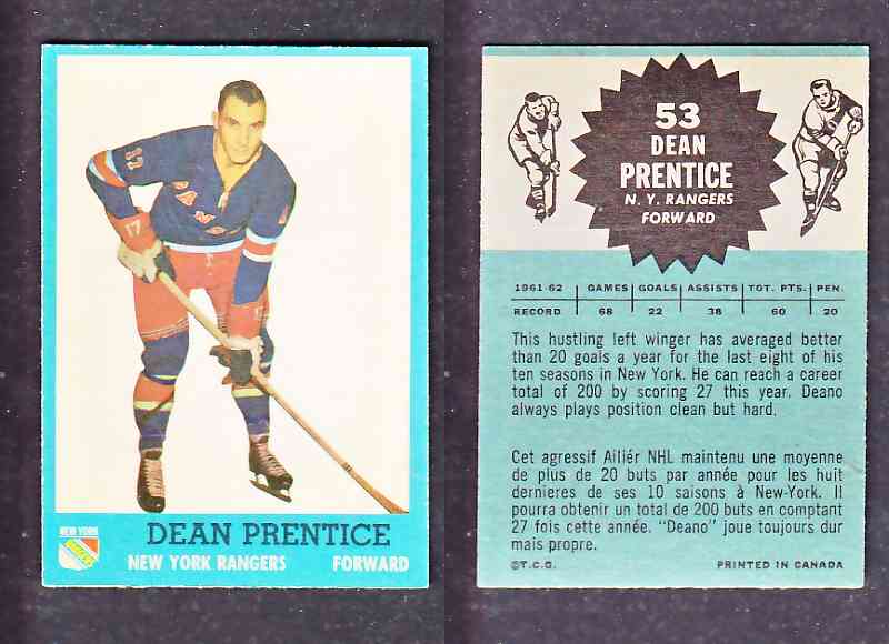 1962-63 TOPPS HOCKEY CARD D. PRENTICE  # 53 photo