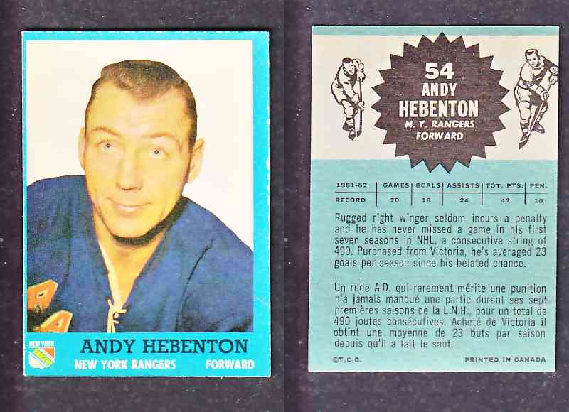 1962-63 TOPPS HOCKEY CARD A. HEBENTON  # 54 photo