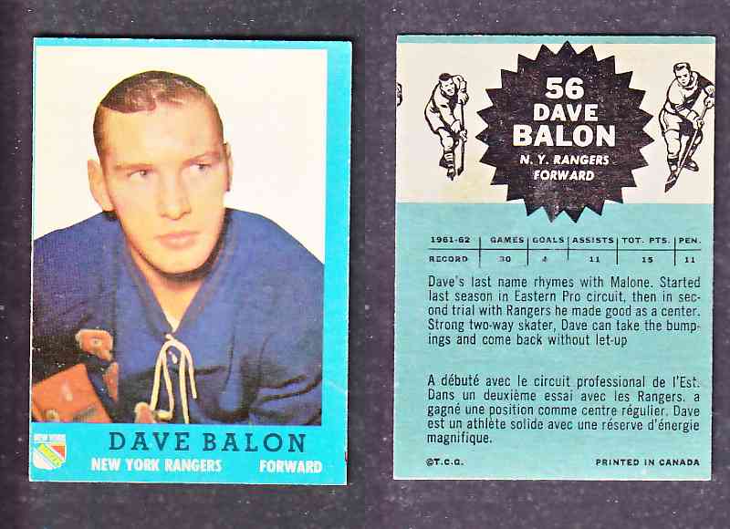 1962-63 TOPPS HOCKEY CARD D. BALON  # 56 photo