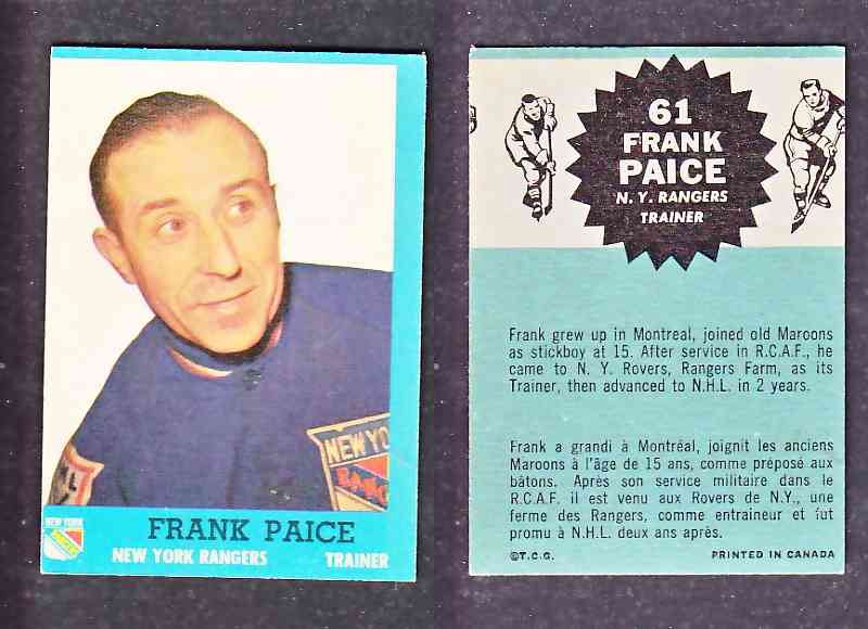 1962-63 TOPPS HOCKEY CARD F. PAICE  # 61 photo