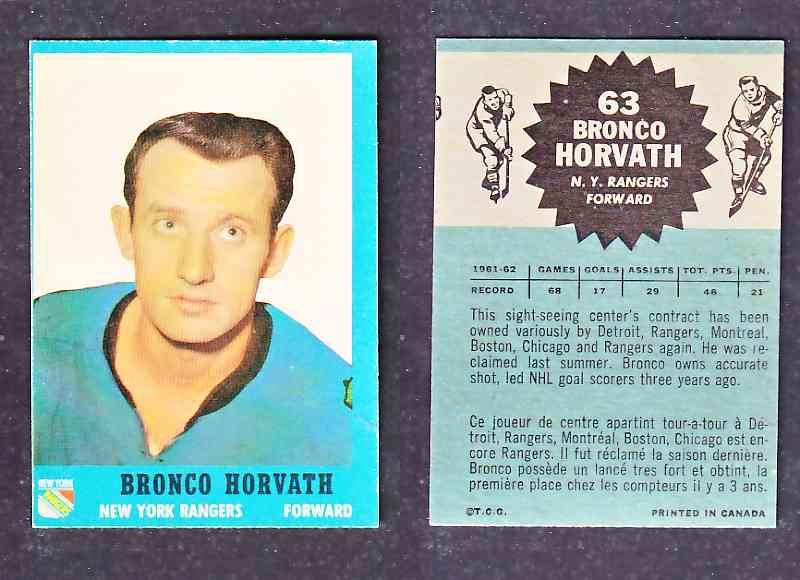 1962-63 TOPPS HOCKEY CARD B. HORVATH  # 63 photo