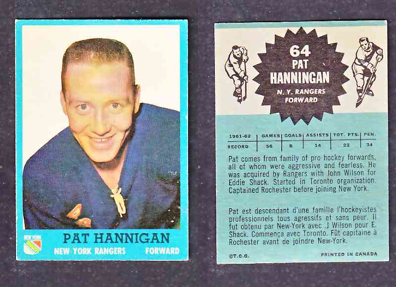 1962-63 TOPPS HOCKEY CARD P. HANNIGAN  # 64 photo