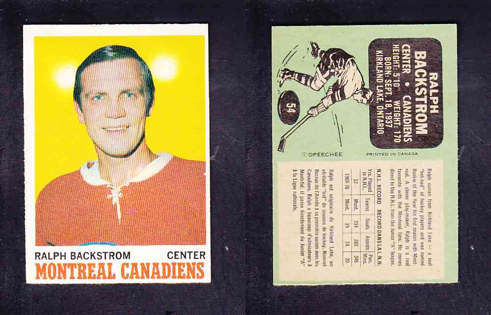 1970-71 O-PEE-CHEE HOCKEY CARD #54 R. BACKSTROM photo