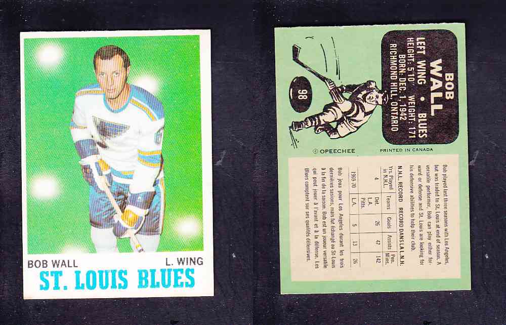 1970-71 O-PEE-CHEE HOCKEY CARD #98 B. WALL photo