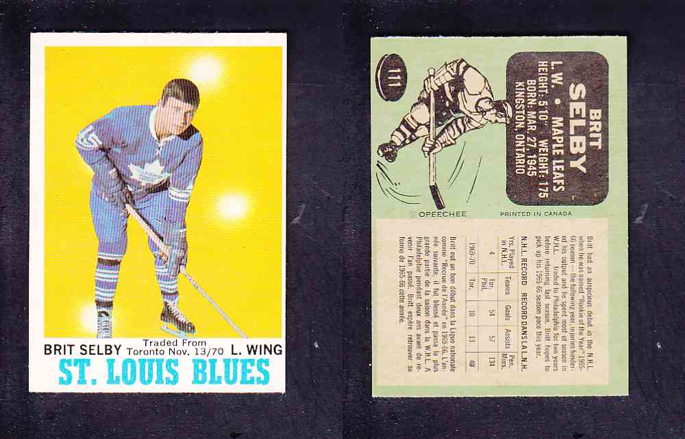 1970-71 O-PEE-CHEE HOCKEY CARD #111 B. SELBY photo