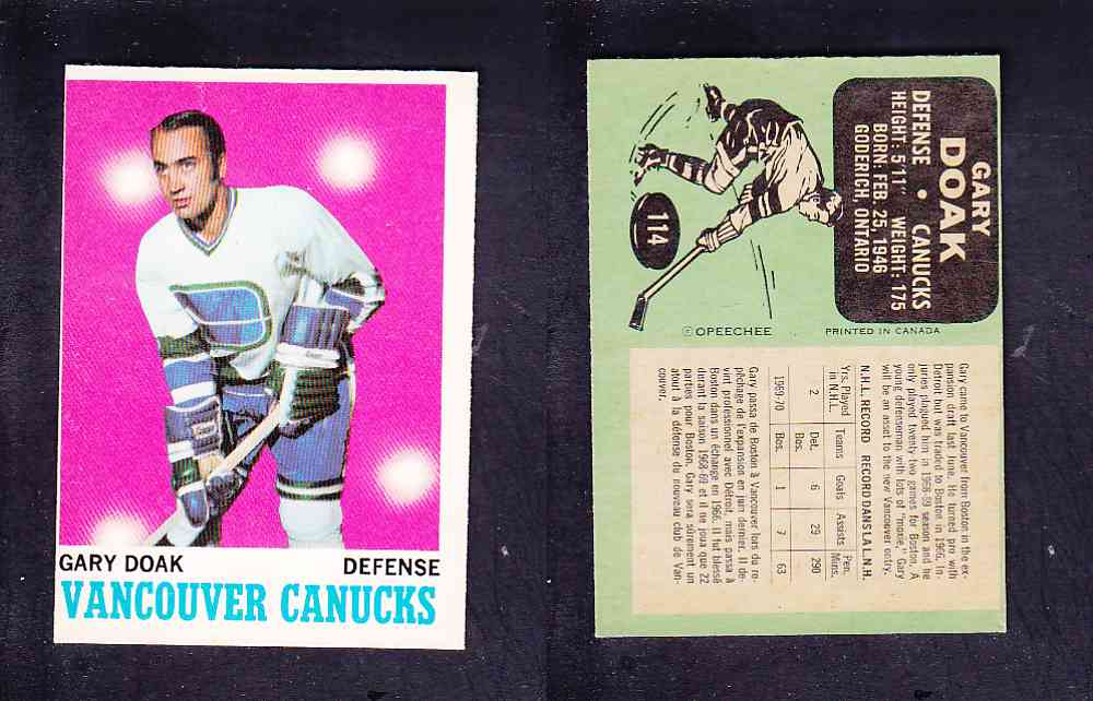 1970-71 O-PEE-CHEE HOCKEY CARD #114 G. DOAK photo