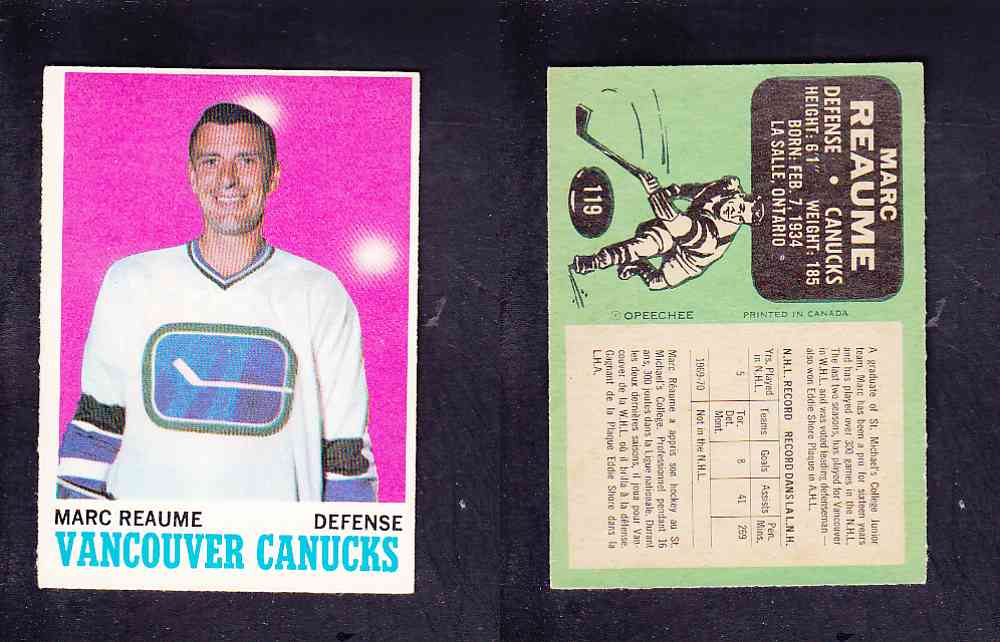 1970-71 O-PEE-CHEE HOCKEY CARD #119 M. REAUME photo