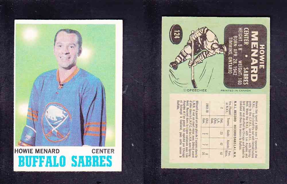 1970-71 O-PEE-CHEE HOCKEY CARD #124 H. MENARD photo