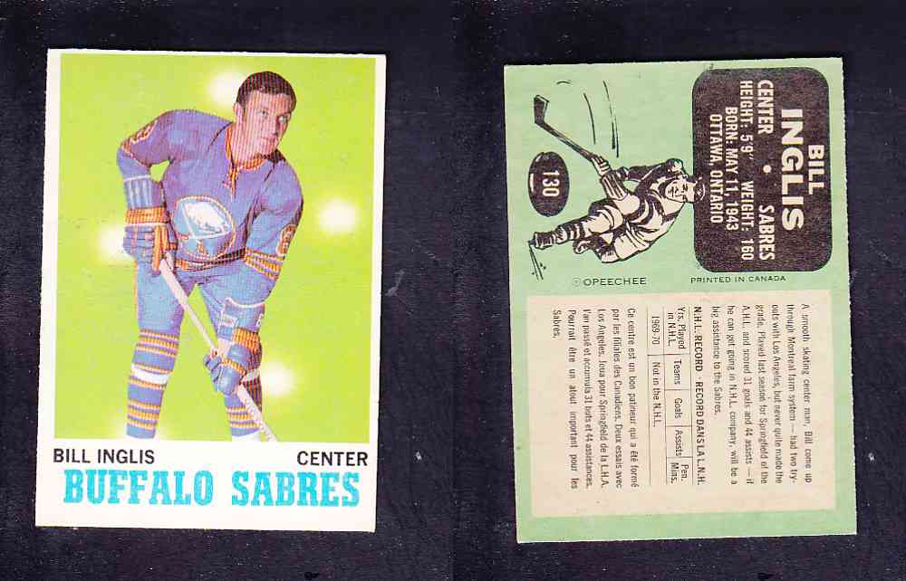 1970-71 O-PEE-CHEE HOCKEY CARD #130 D. INGLIS photo