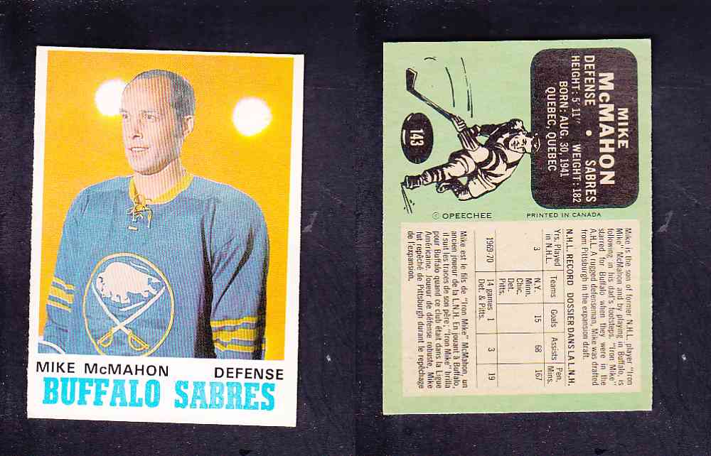 1970-71 O-PEE-CHEE HOCKEY CARD #143 M. MCMAHON photo