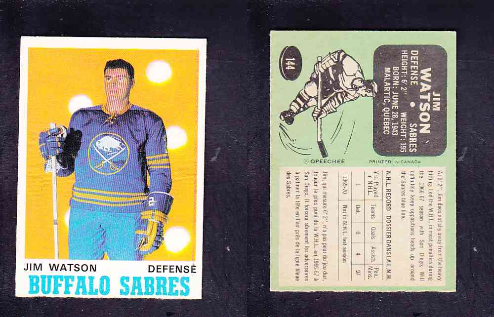 1970-71 O-PEE-CHEE HOCKEY CARD #144 J. WATSON photo