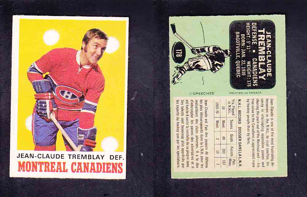 1970-71 O-PEE-CHEE HOCKEY CARD #178 J. TREMBLAY photo