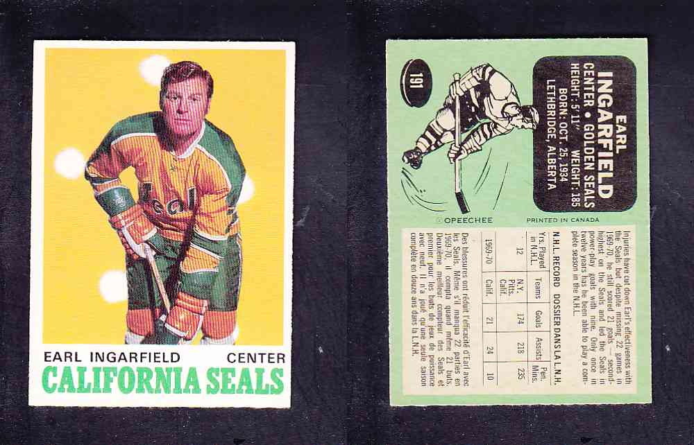 1970-71 O-PEE-CHEE HOCKEY CARD #191 E. INGARFIELD photo