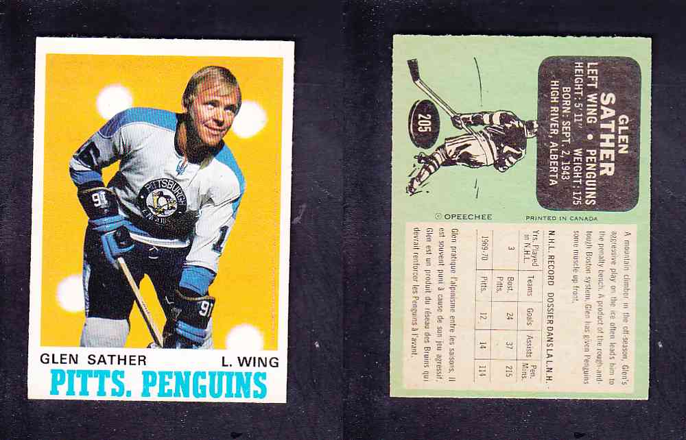 1970-71 O-PEE-CHEE HOCKEY CARD #205 G. SATHER photo