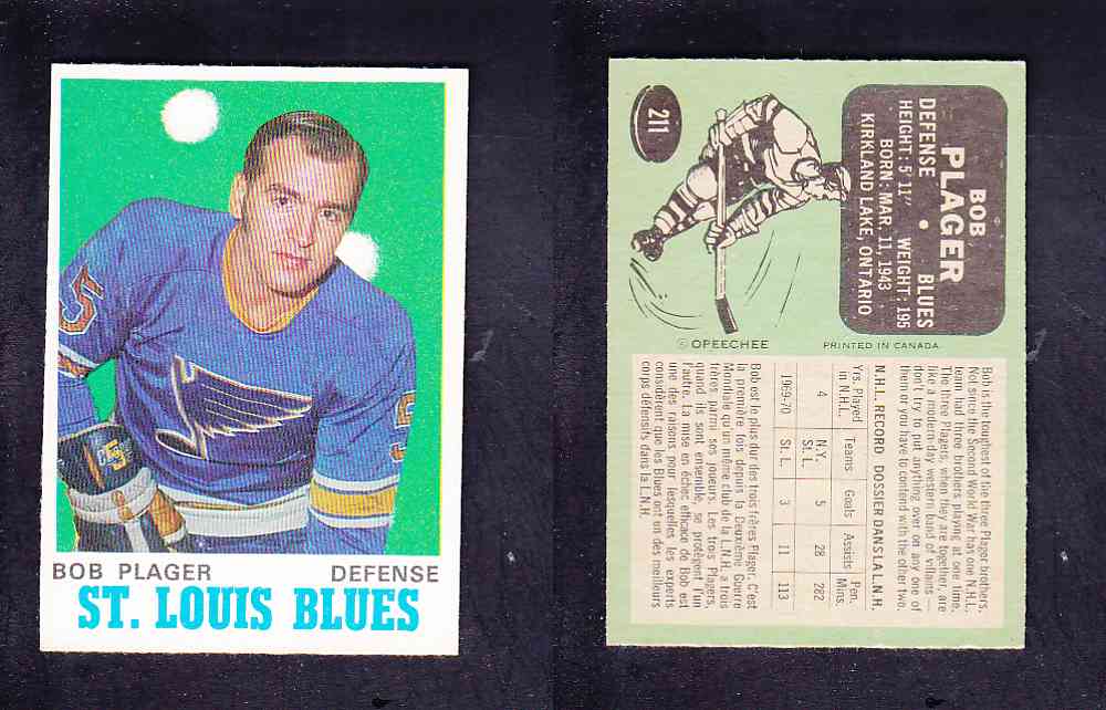 1970-71 O-PEE-CHEE HOCKEY CARD #211 B. PLAGER photo