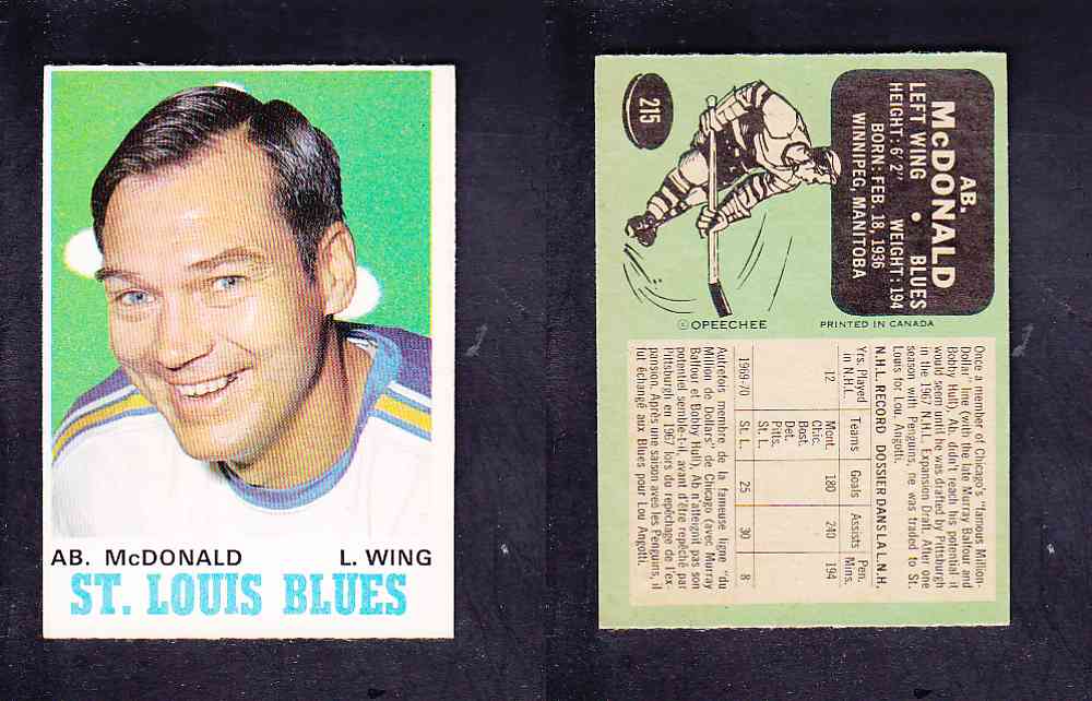 1970-71 O-PEE-CHEE HOCKEY CARD #215 A. MCDONALD photo