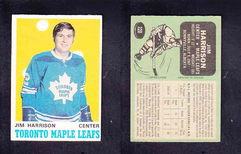 1970-71 O-PEE-CHEE HOCKEY CARD #220 J. HARRISON photo