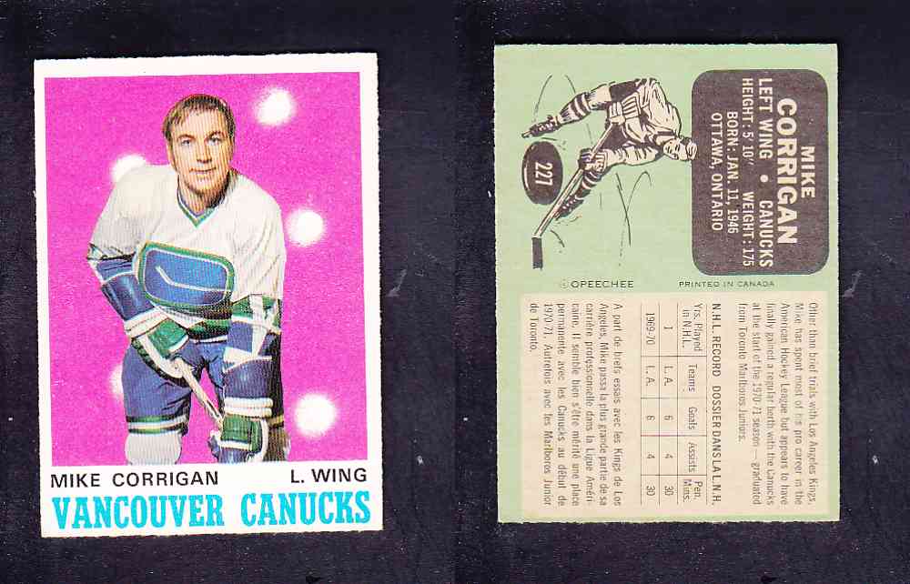 1970-71 O-PEE-CHEE HOCKEY CARD #227 M. CORRIGAN photo