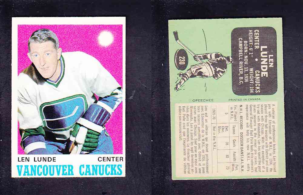 1970-71 O-PEE-CHEE HOCKEY CARD #230 L. LUNDE photo