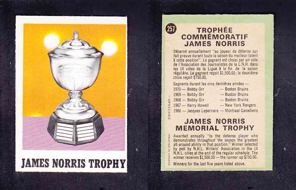 1970-71 O-PEE-CHEE HOCKEY CARD #257 JAMES NORRIS TROPHY photo