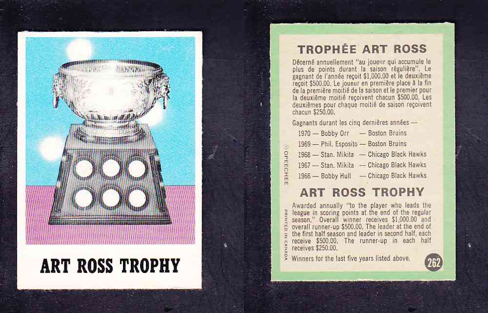 1970-71 O-PEE-CHEE HOCKEY CARD #262 ART ROSS TROPHY photo