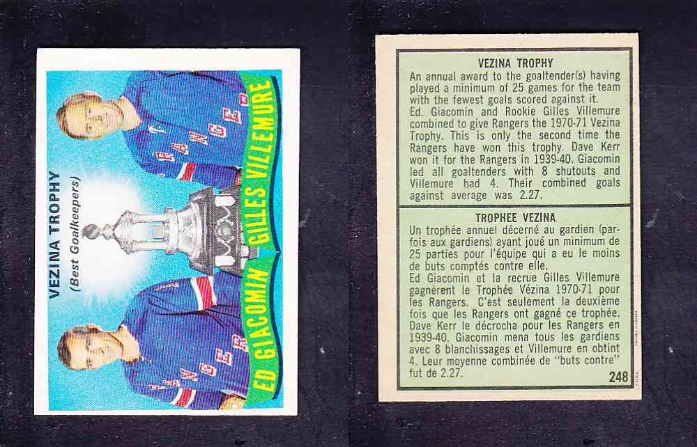 1971-72 O-PEE-CHEE HOCKEY CARD #248 VEZINA TROPHY photo
