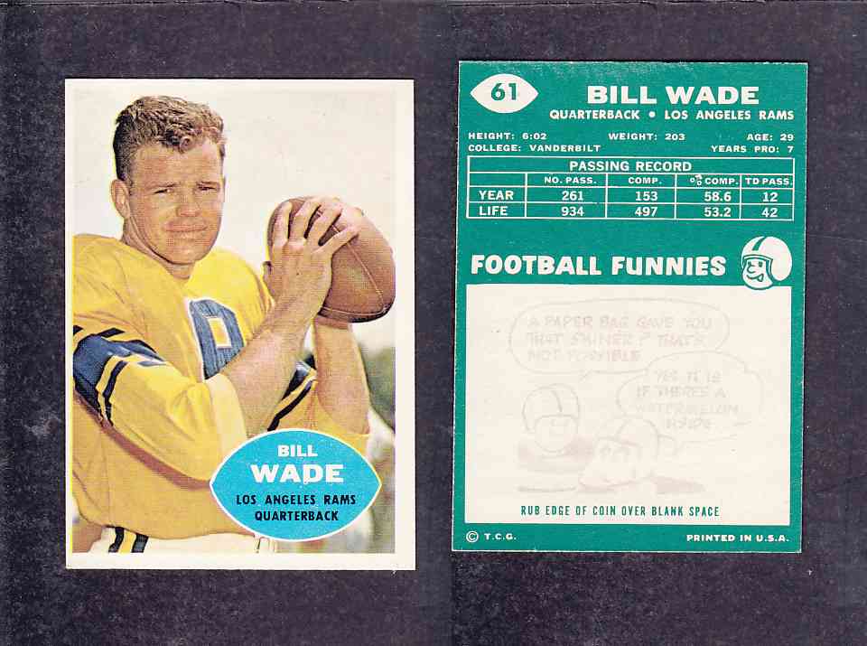 1960 NFL TOPPS FOOTBALL CARD #61 B. WADE photo