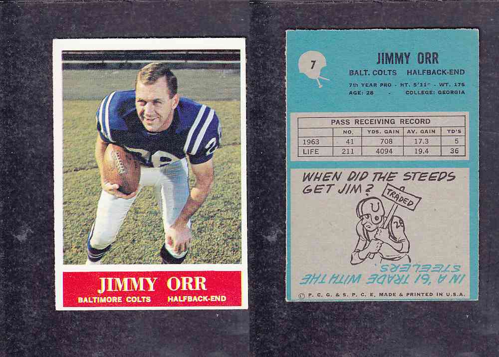 1965 NFL PHILADELPHIA FOOTBALL CARD #7 J. ORR photo