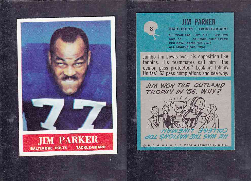 1965 NFL PHILADELPHIA FOOTBALL CARD #8 J. PARKER photo