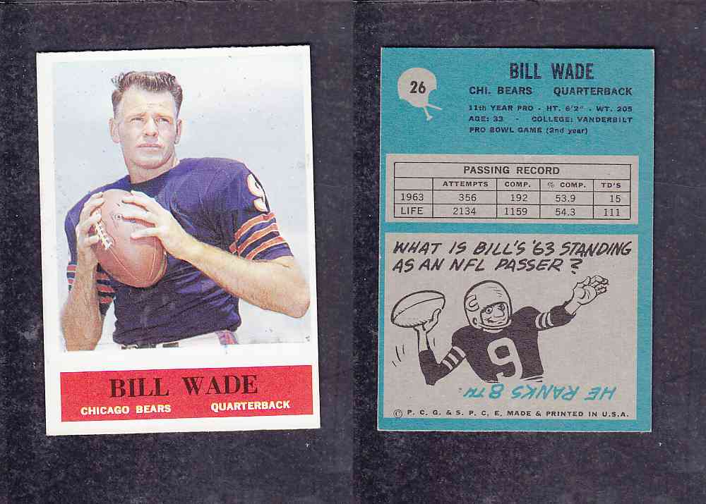 1965 NFL PHILADELPHIA FOOTBALL CARD #26 B. WADE photo