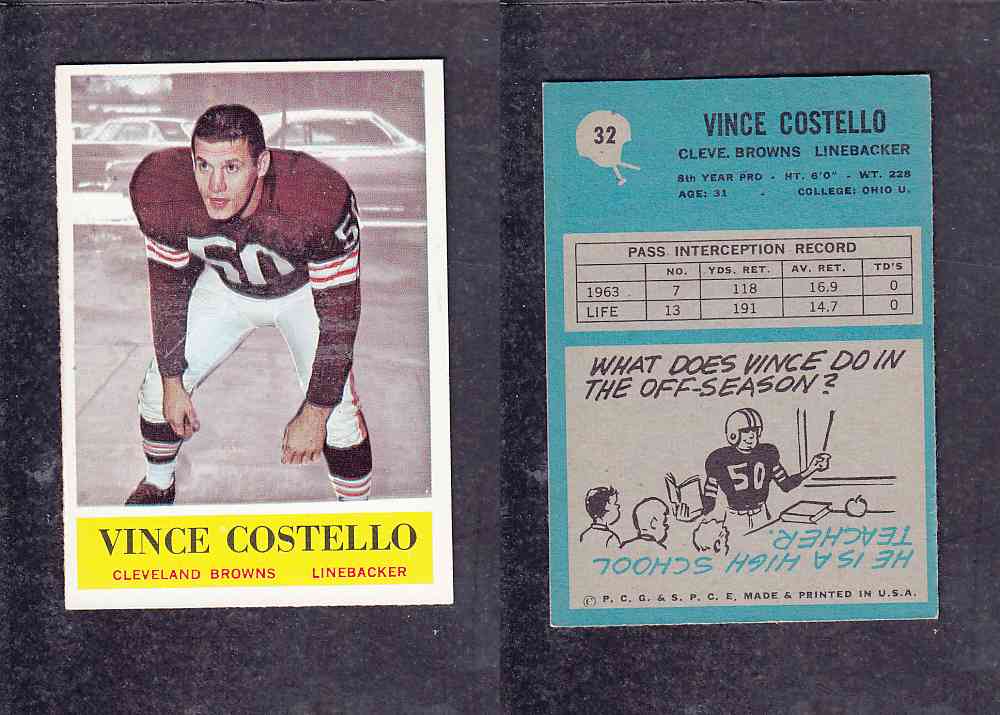 1965 NFL PHILADELPHIA FOOTBALL CARD #32 V. COSTELLO photo