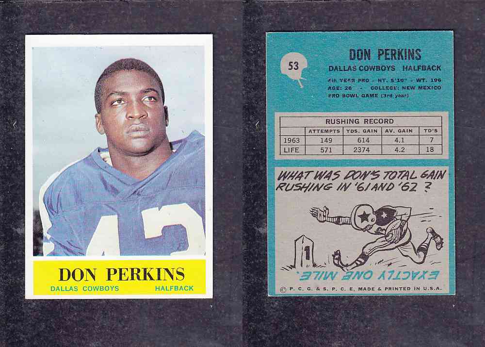 1965 NFL PHILADELPHIA FOOTBALL CARD #53 D. PERKINS photo