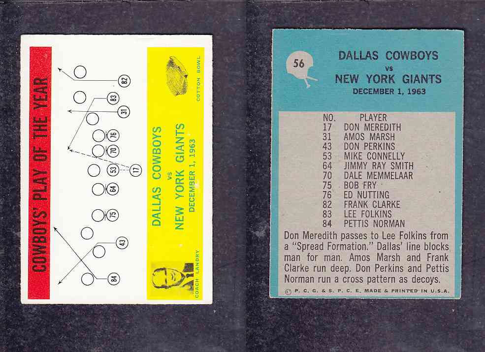 1965 NFL PHILADELPHIA FOOTBALL CARD #56 COWBOYS' PLAY OF THE YEAR photo