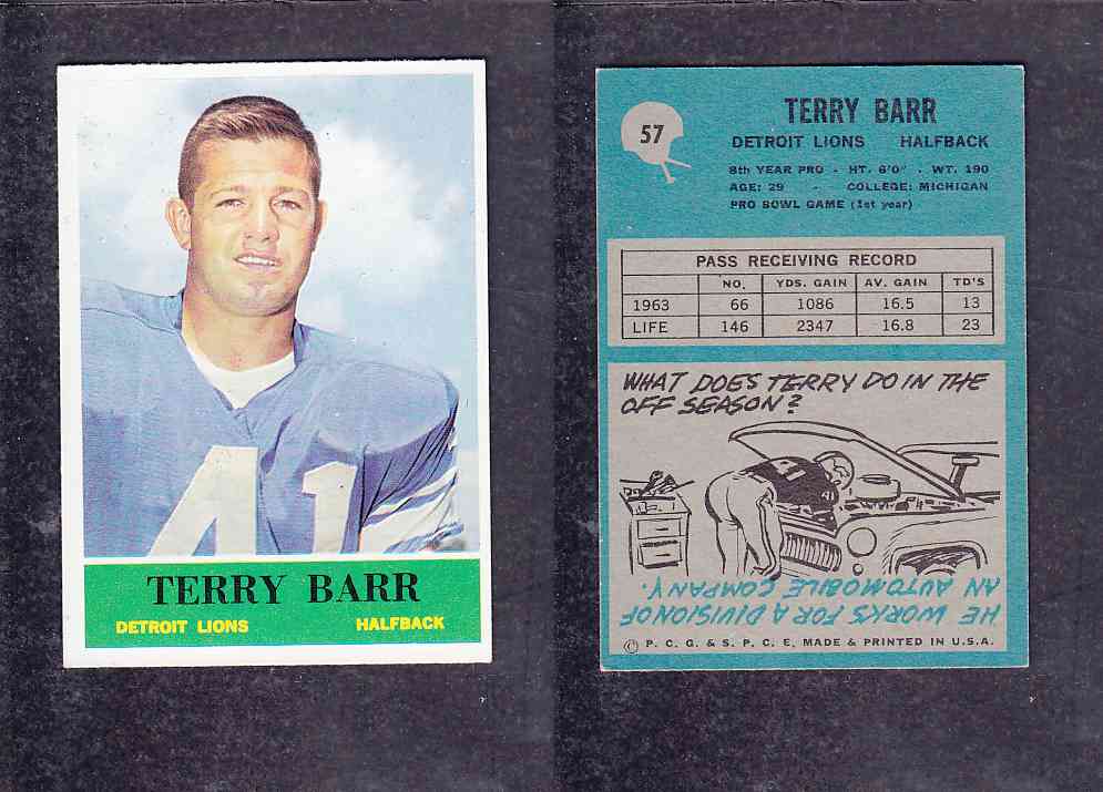 1965 NFL PHILADELPHIA FOOTBALL CARD #57 T. BARR photo