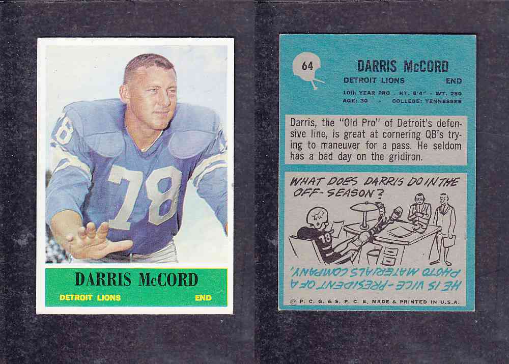 1965 NFL PHILADELPHIA FOOTBALL CARD #64 D. MCCORD photo