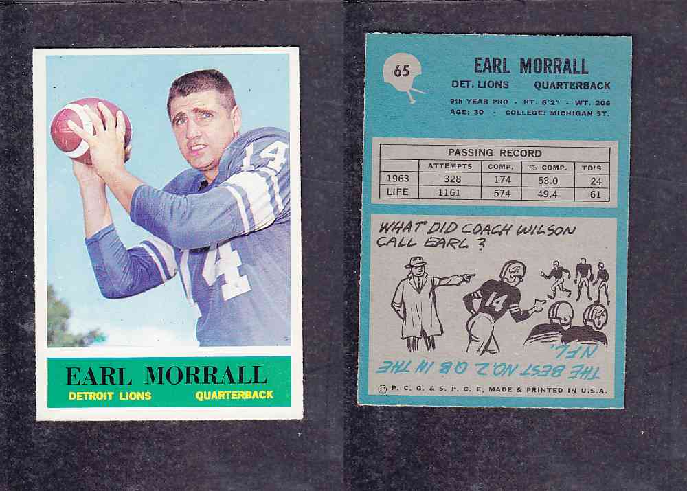 1965 NFL PHILADELPHIA FOOTBALL CARD #65 E. MORRALL photo