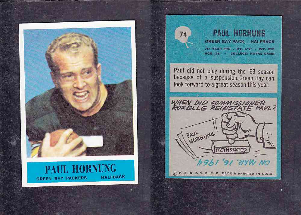 1965 NFL PHILADELPHIA FOOTBALL CARD #74 P. HORNUNG photo