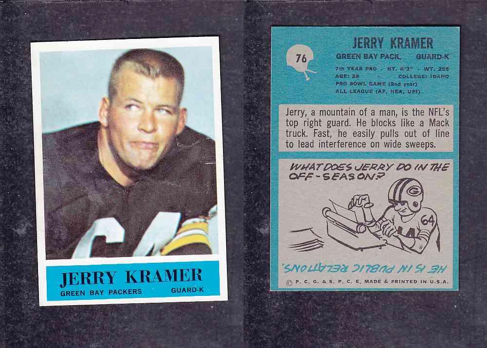 1965 NFL PHILADELPHIA FOOTBALL CARD #76 J. KRAMER photo