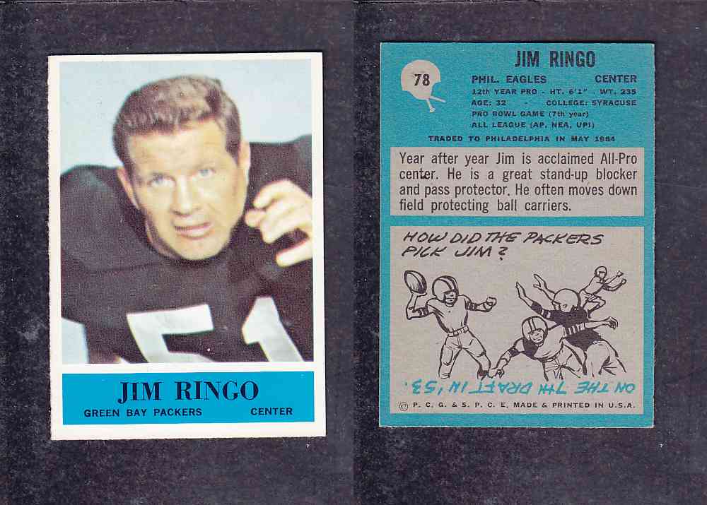 1965 NFL PHILADELPHIA FOOTBALL CARD #78 J. RINGO photo