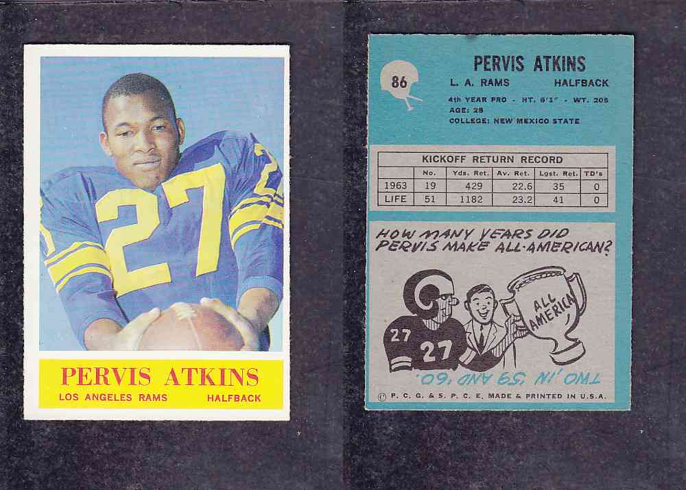 1965 NFL PHILADELPHIA FOOTBALL CARD #86 P. ATKINS photo